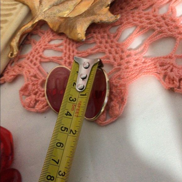 Vintage 80’s Enamel Earrings Gold Metal Base Red Pink Swirls Oval Earrings Post - Picture 9 of 14